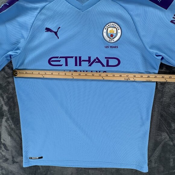 PUMA Manchester City 125 Years Jersey Men L Light Blue Purple Soccer Kit Futbol - Picture 9 of 10
